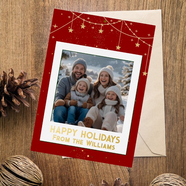 Foil Happy Holidays Christmas Card Modern 2 Photo  (Creator Uploaded)