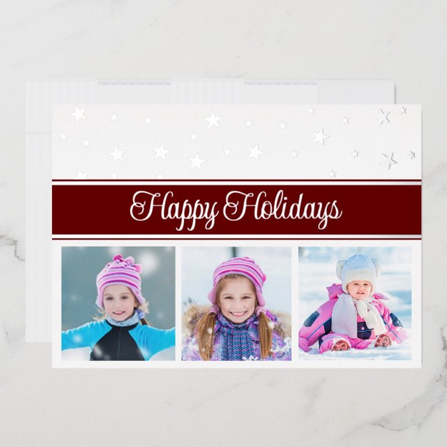 Foil Happy Holidays Photos and Stars Foil Holiday Card (Envelope)