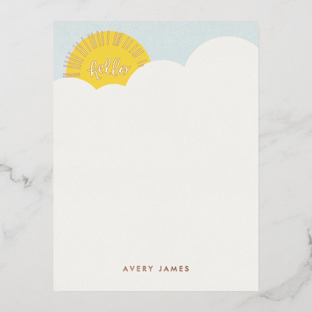 Foil Hello Sunshine Kid's Stationery Note Card (Front)