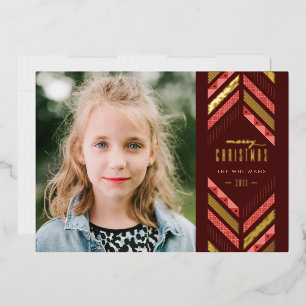 Foil Herringbone Band Holiday Photo Card - Red