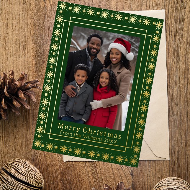 Foil Holiday Card 2 Photo Family Christmas Green (Creator Uploaded)