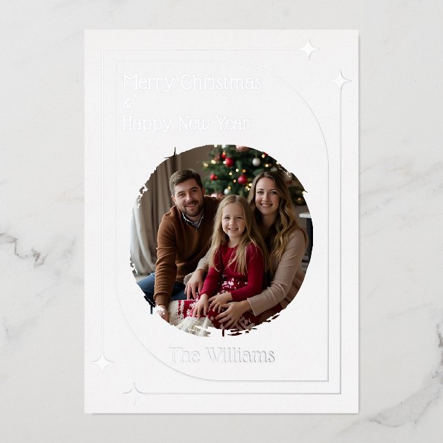 Foil Holiday Card White Silver Photo Christmas (Front)