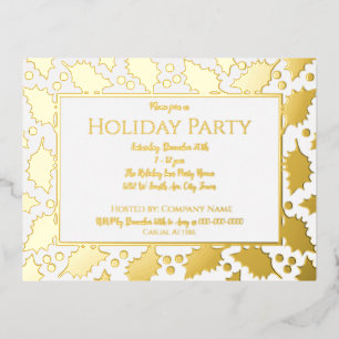 Foil Holly Framed Holiday Party Postcard Invite