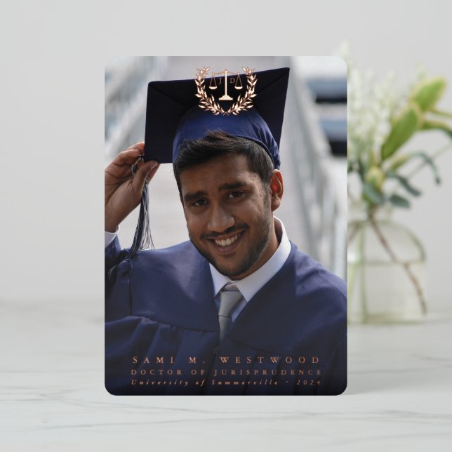 Foil JD Law Scales Graduation Photo Announcement (Standing Front)