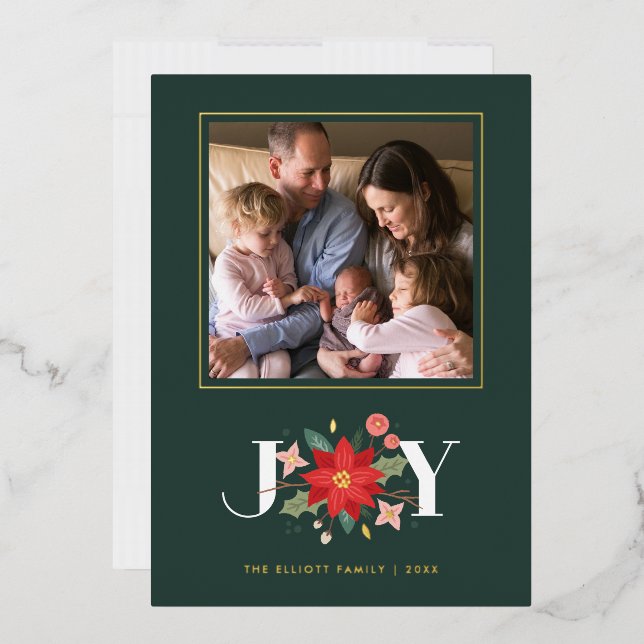 Foil Joy Flourish Holiday Photo Card - Green (Envelope)