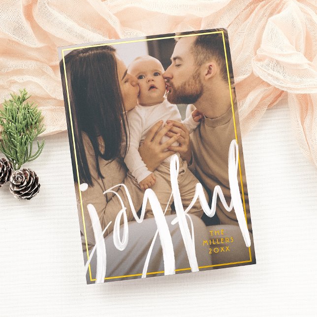 Foil Joyful Brushed Script Family Photo Holiday (Creator Uploaded)