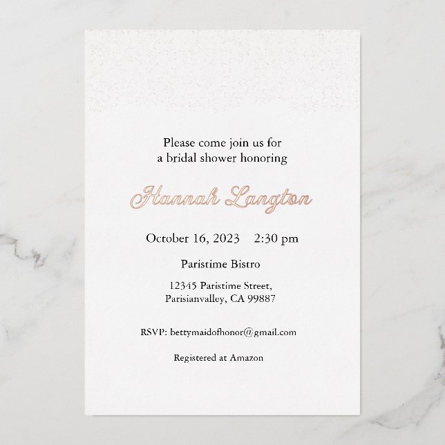 Foil Lace Bridal Shower Invitation, Gold, Rosegold (Front)