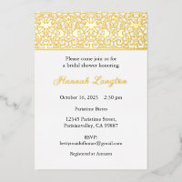Foil Lace Bridal Shower Invitation, Gold, Rosegold
