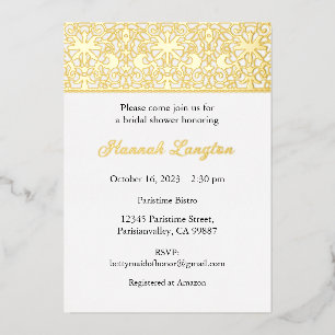 Foil Lace Bridal Shower Invitation, Gold, Rosegold