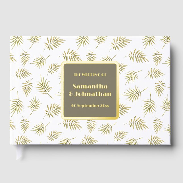 Foil leaf foliage pattern elegant country wedding guest book (Front)