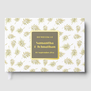 Foil leaf foliage pattern elegant country wedding guest book