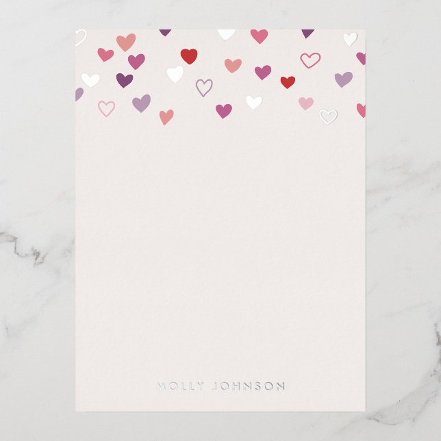 Foil Little Hearts Stationery Note Card - Purple (Front)