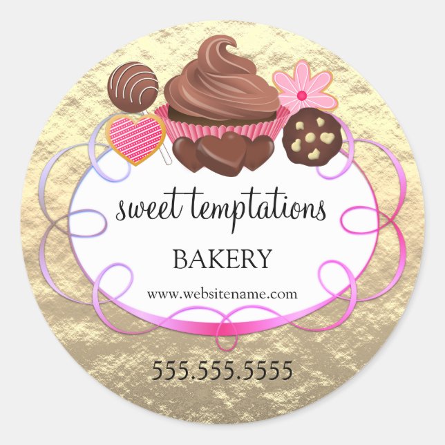 Foil Look Assorted Pastries Bakery Packaging Classic Round Sticker (Front)
