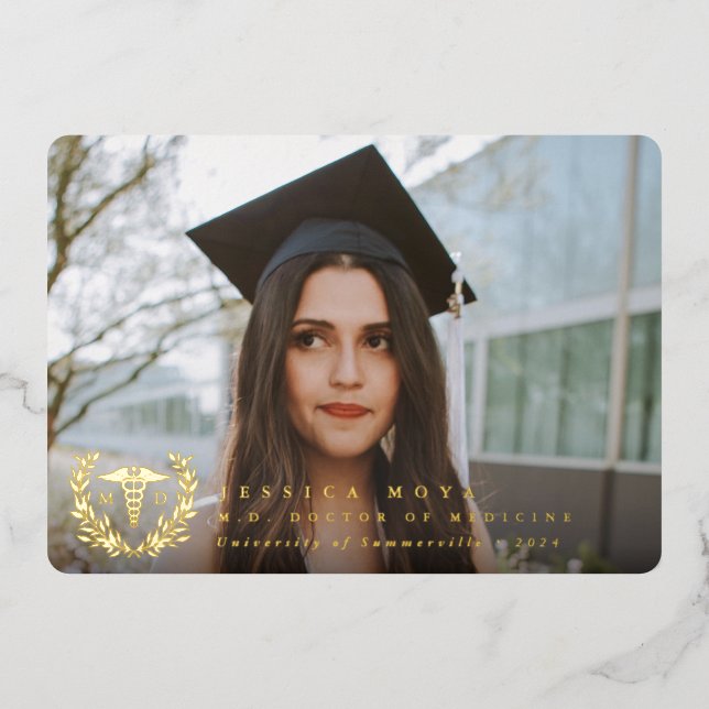 Foil MD Caduceus Graduation Photo Announcement (Front)
