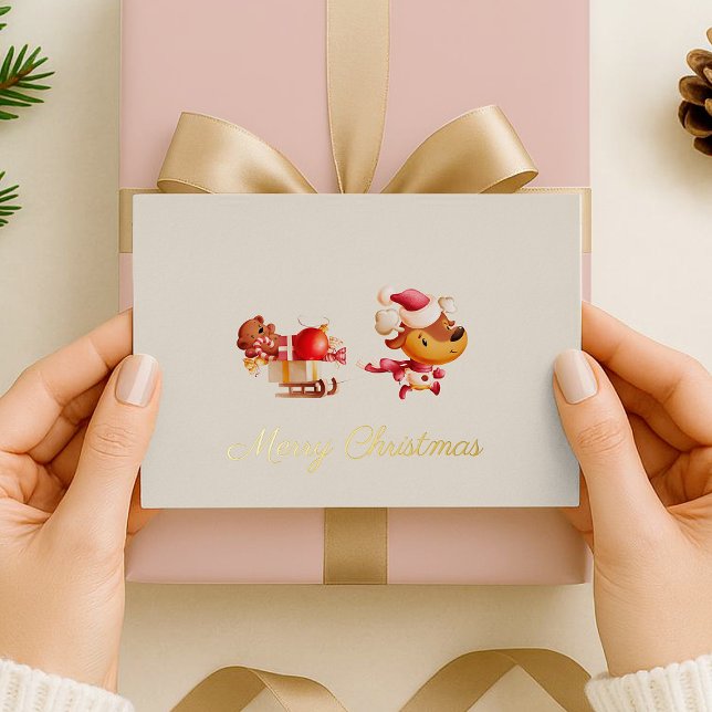 Foil Merry Christmas Cute Reindeer Holiday Card (Creator Uploaded)
