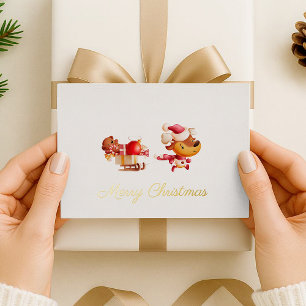 Foil Merry Christmas Cute Reindeer Holiday Card