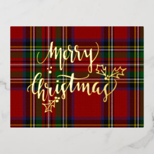 Foil Merry Christmas Stewart Tartan Foil Holiday Postcard