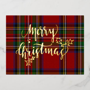Foil Merry Christmas Stewart Tartan Holiday Postcard