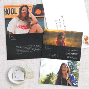 Foil Modern Black Then/Now Graduation Announcement