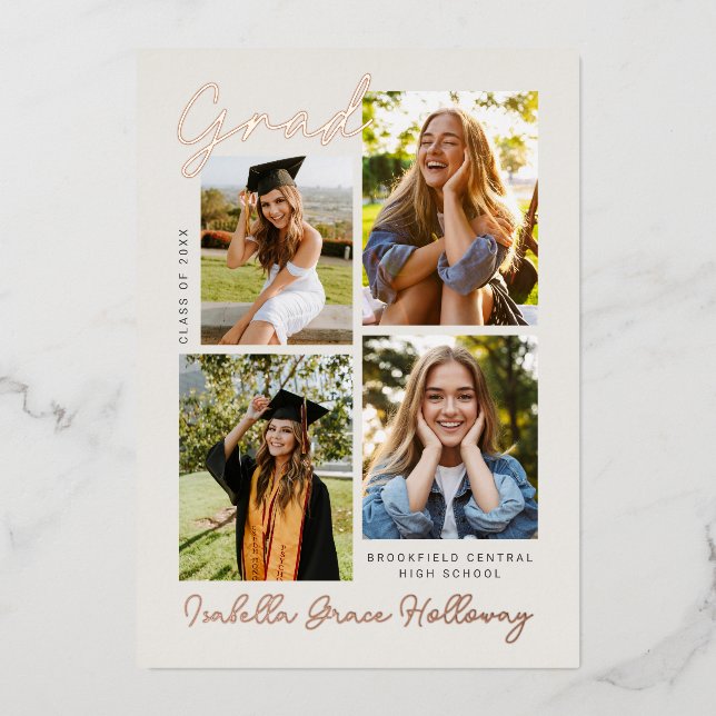 Foil Modern Grad Announcement Multiple Photos (Front)