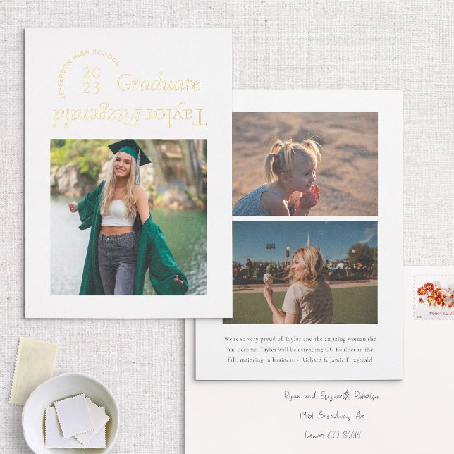 Foil Modern Minimal Trendy Photo Grad Announcement (Creator Uploaded)
