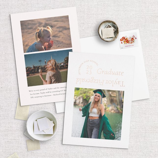 Foil Modern Minimal Trendy Photo Grad Announcement (Creator Uploaded)