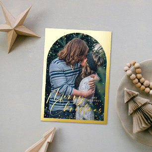 Foil Modern Snow Globe Merry Christmas Photo Card