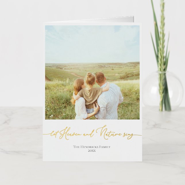 Foil Neutral Christmas Card Custom Family Photo (Front)