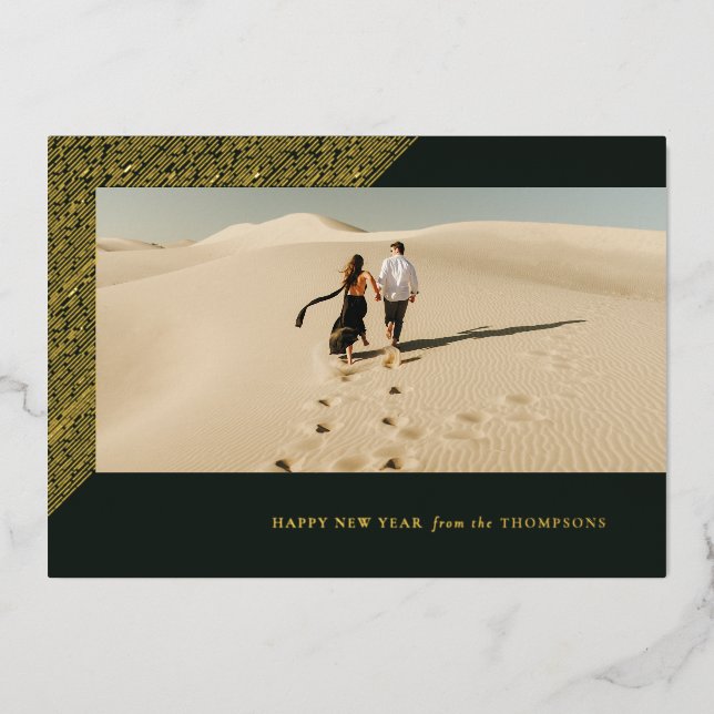 Foil New Year Etched Frame Horizontal Photo Card (Front)