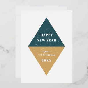 Foil New Year Geometric Holiday Card - Teal Blue