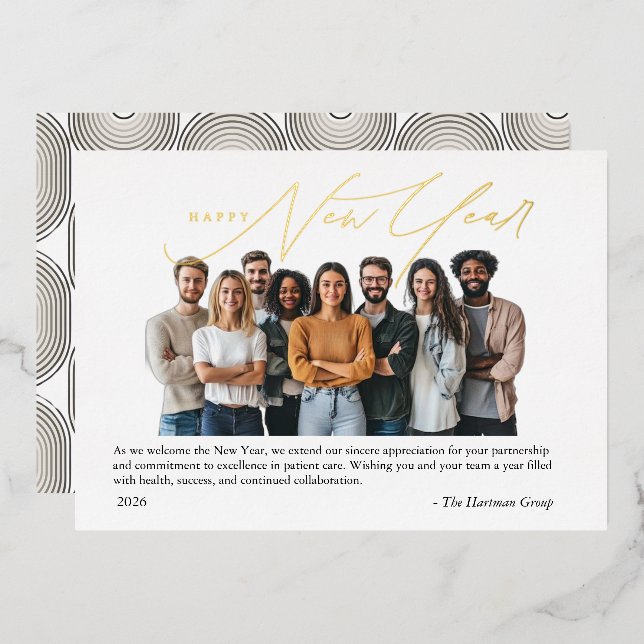 Foil New Year Greetings Photo with Art Deco  (Front/Back)