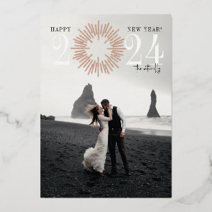 Foil New Years Firework Burst Elegant Holiday Card