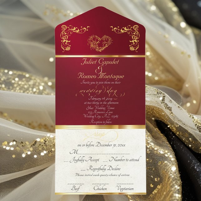 Foil Ornate Frame & Heart - Red All In One Invitation (Creator Uploaded)