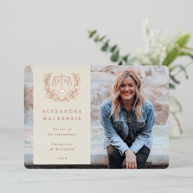 Foil/Oyster JD Law Scales Graduation Announcement (Standing Front)