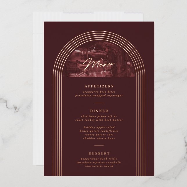 Foil Painted Arch Holiday Party Menu Card - Red (Envelope)