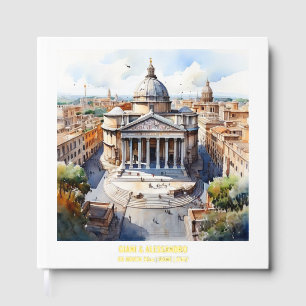 Foil Pantheon watercolor Rome wedding couples Guest Book