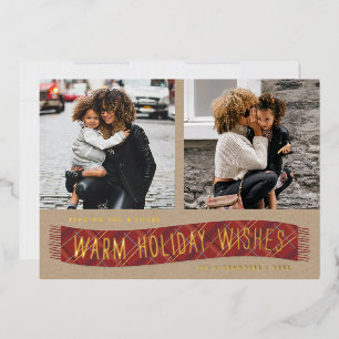 Foil Plaid Winter Scarf Holiday Photo Card - Red