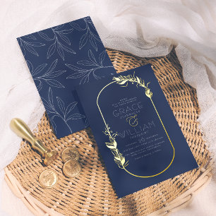 Foil Pressed Navy Blue Botanical Frame Wedding