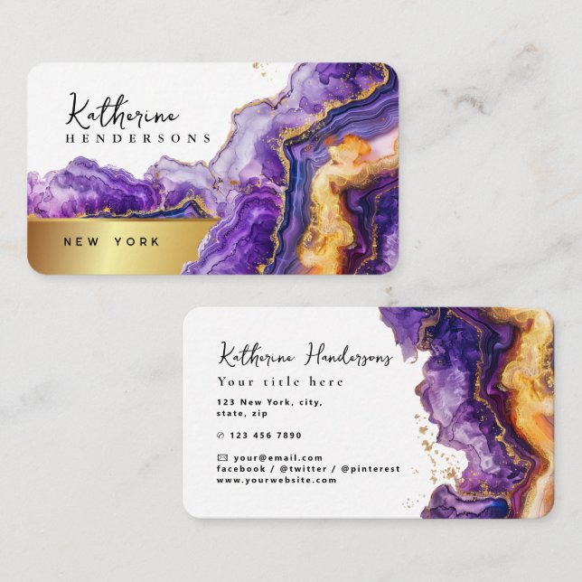 Foil Purple Agate gold glitter marble Professional Business Card (Front/Back)