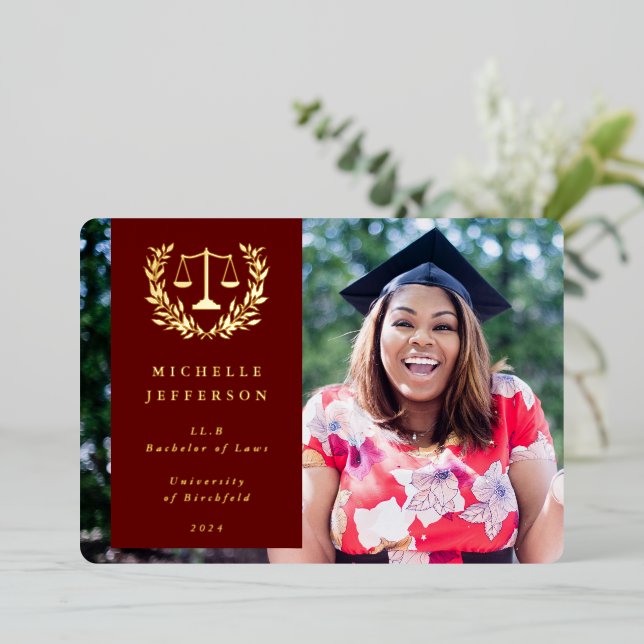 Foil+Red Law School Graduation Announcement (Standing Front)