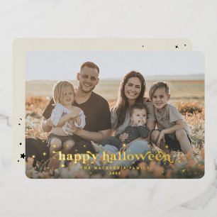 Foil Retro Font + Stars Happy Halloween Photo Card