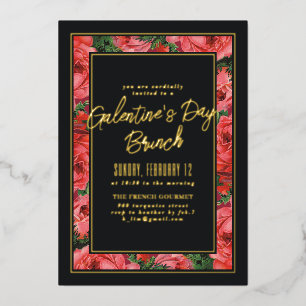 Foil Rose Frame Galentine's Day Invitation - Black