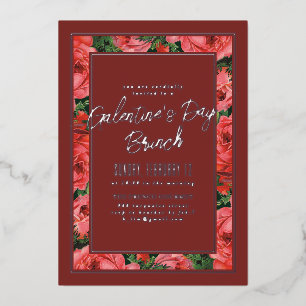 Foil Rose Frame Galentine's Day Invitation -Maroon