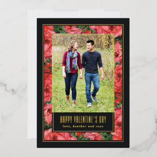 Foil Rose Frame Valentine's Day Photo Card - Black