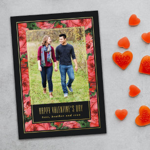 Foil Rose Frame Valentine's Day Photo Card - Black