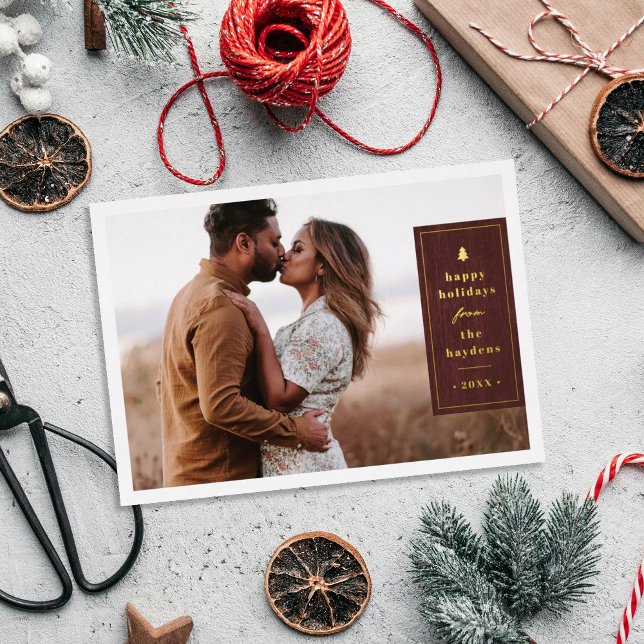 Foil Rustic Tree Woodgrain Christmas Photo Card (Creator Uploaded)