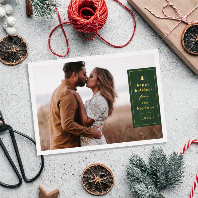 Foil Rustic Tree Woodgrain Christmas Photo Card (Creator Uploaded)