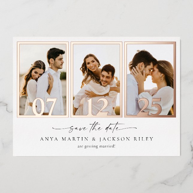 Foil Save The Date Photo Frame Announcement Card (Front)