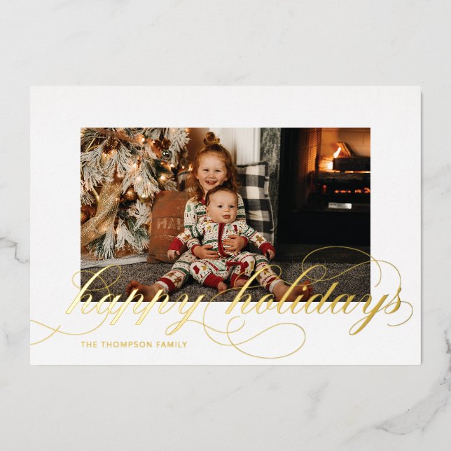 Foil Script Happy Holidays Elegant Photo Card (Front)