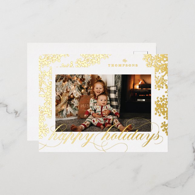 Foil Script Happy Holidays Foliage Photo Postcard (Front/Back)